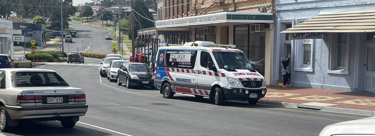 INCIDENT: Paramedics on scene in Main Street, Stawell. Picture: TALLIS MILES