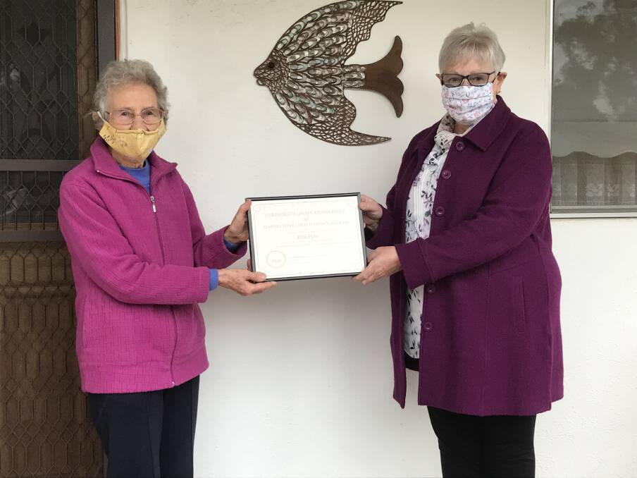 PRESENTATION: Rita Pyke receiving her award from the Stawell Inter Church Council president Jo Bertram. Picture: CONTRIBUTED