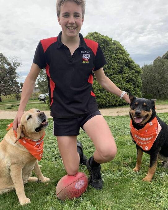GOOD CAUSE: Registered strapper and son of local trainer Dane Smith, Judd Smith completed Pawgust with his pets Taz and Holly during August.
Picture: CONTRIBUTED