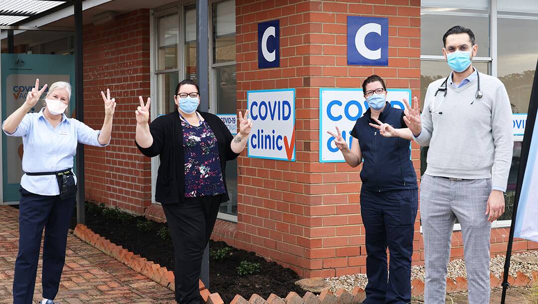 OPEN: Stawell Regional Health Infection Prevention and Control Coordinator Helen Kennedy, COVID-19 clinic Operations Manager Paula Nobel, Pharmacist Zoë Wiseman and Dr Haider Abdulrasool. Picture: CONTRIBUTED