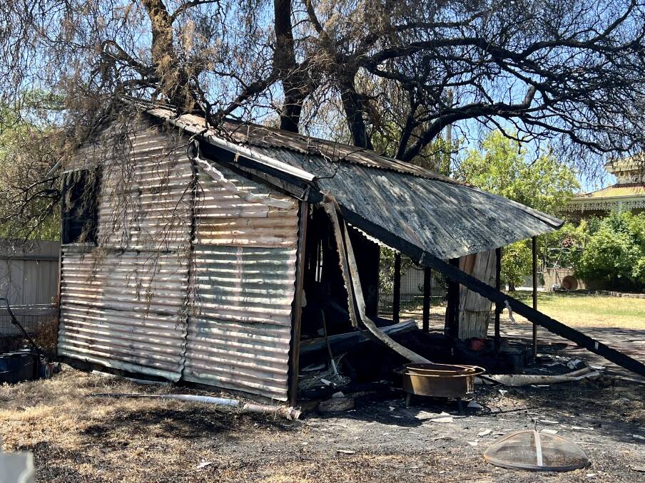 BURNT: The remains of the shed which was set on fire in Stawell. Picture: Ben Fraser.