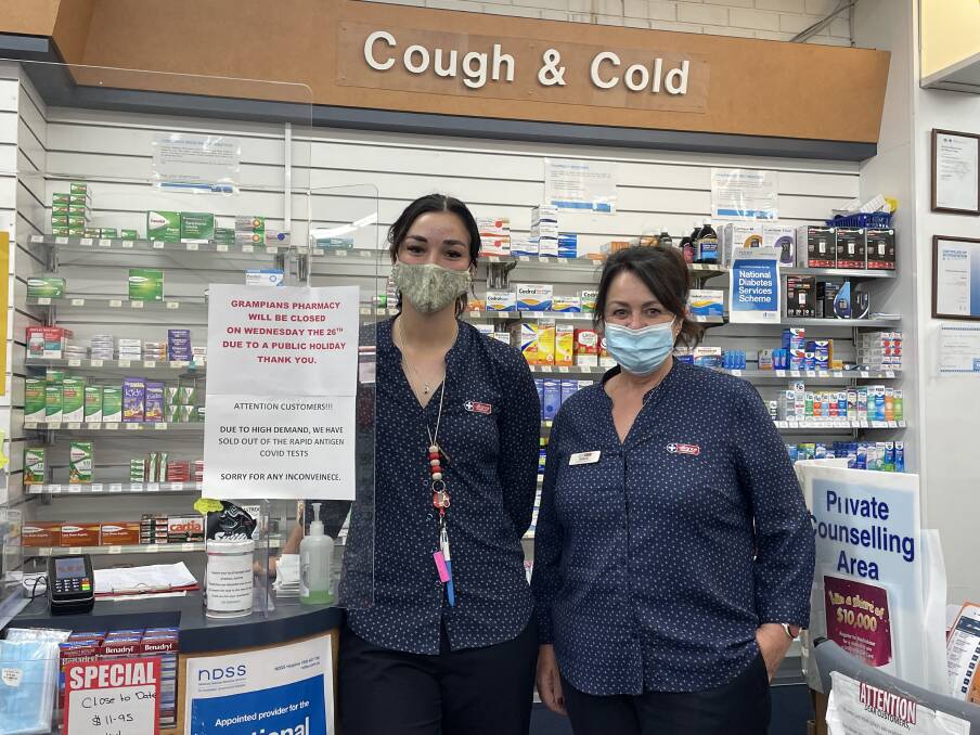 EMPTY: Chantelle Barber and Debra Lokan of Stawell Alliance Pharmacy. Picture: JAMES HALLEY