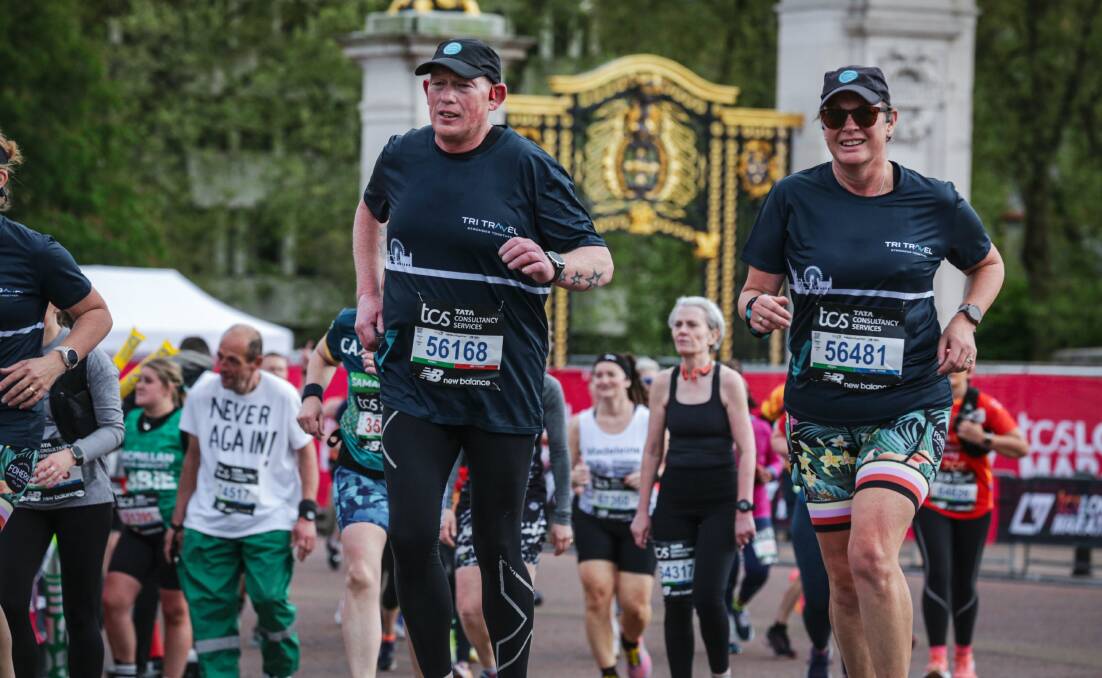 Sue Blizzard, Nathan Bendelle and Helen McPherson from Ararat took part in the London Marathon, Seen here in front of Buckingham Palace. Picture supplied