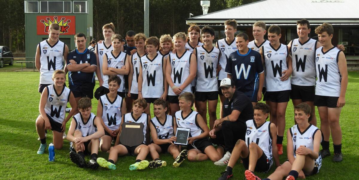 The WFNL's under-14 junior representative team celebrates its South West District carnival win. Picture supplied