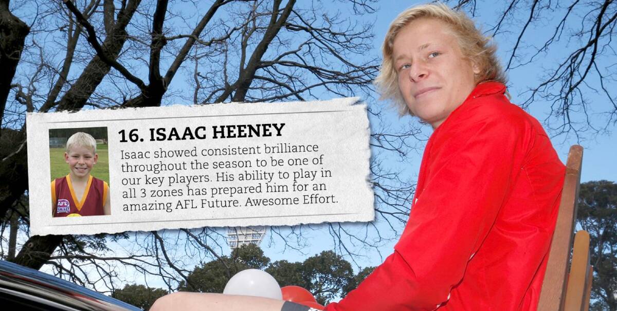 FORETOLD: Isaac Heeney, the Sydney Swans star who grew up on a farm in Stockrington, soaks up the AFL grand final parade in Melbourne on Friday. His junior coach had him pegged for an "AFL future". Picture: Darrian Traynor