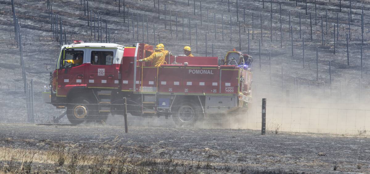 BURNT OUT: Country Fire Authority crews battled a blaze at an old Seppelt vineyard on Wednesday. Picture: Peter Pickering