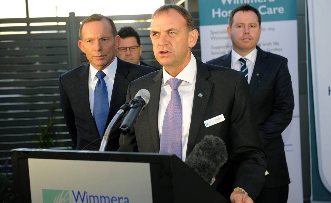 COMMITMENT: Tony Abbott, Chris Scott and Andrew Broad announce federal support for the Wimmera Cancer Centre last year. Picture: PAUL CARRACHER