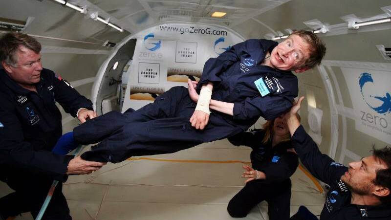 Stephen Hawking floats on a zero-gravity jet in 2007. Photo: AP Photo/Zero Gravity Corp