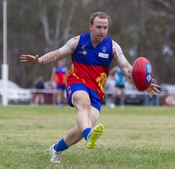 ON THE RUN: Anthony Bourke was named among Great Western's best players last week. He and his Lions teammates come up against ladder leaders Wickliffe-Lake Bolac this Saturday. Picture: PETER PICKERING 