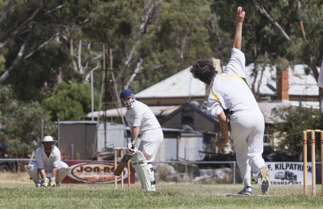 In form: Navarre all rounder Brad Slorach was in good form on the weekend as he belted the ball around the park. He is pictured bowling on day one.
