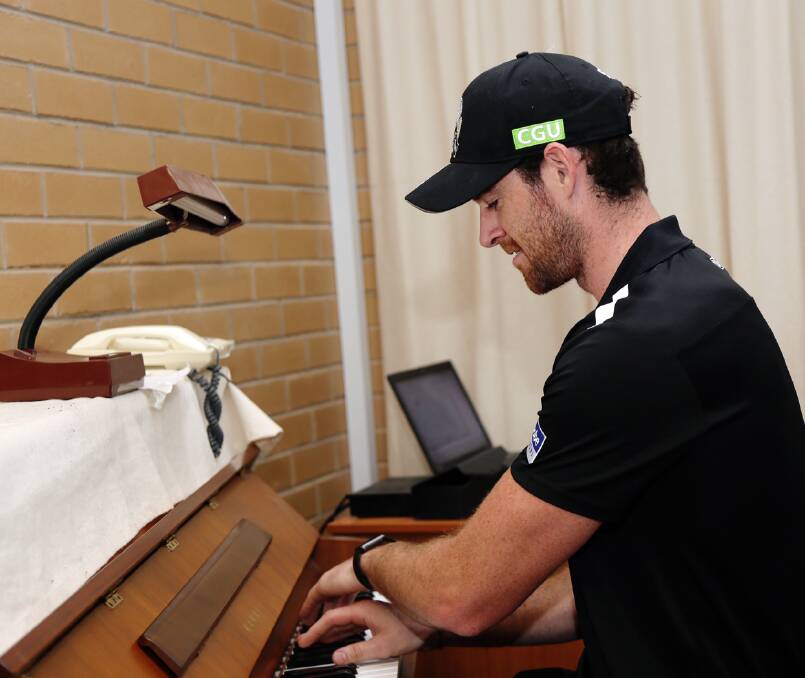 Impressive: Collingwood's Tyson Goldsack showed off his talents on the piano impressive the residents at the Stawell Eventide Homes. Picture: Kerri Kingston 