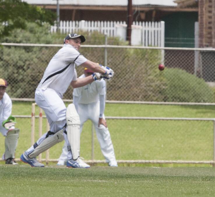 Front foot: Halls Gap batsman Justin Harney attempts a pull shot off the bowling of Buangor's Callum Baker. Picture: Peter Pickering
