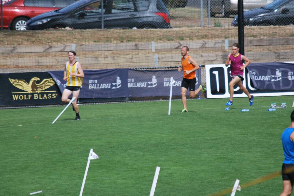 In pursuit: Stawell youngster Tom Walker does his best to make up ground in the 1600 metre event at the Ballarat Gift on the weekend. Picture: Contributed