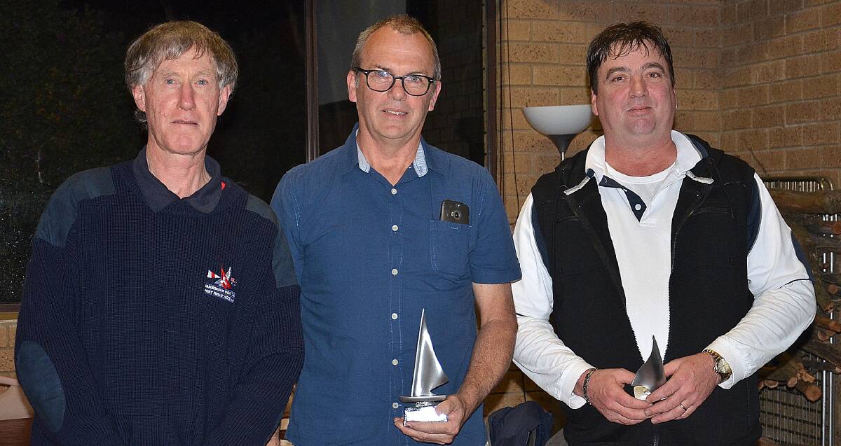 Awarded: Commodore Roger Spratt with equal third Pennant placegetters Andrew Pearce and Johno Knight at the Stawell Yacht Club awards night. Mark Knight was absent.