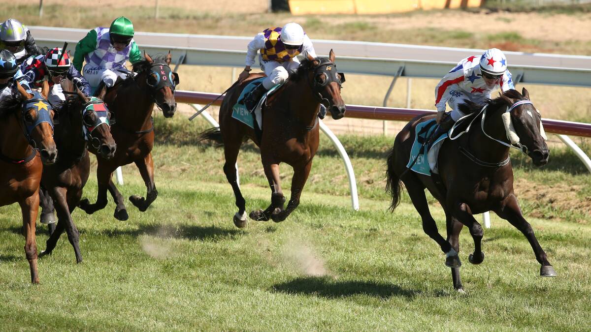 Hitting the line: Our Henrietta hits the line strongly to win at Stawell. The Ararat races were transferred to Stawell due to irrigation problems. Pictures: Racing Photos