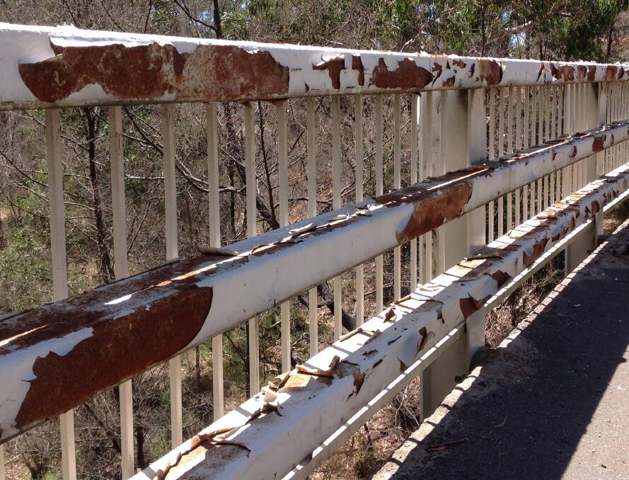 Weather-damaged railing on Delley's Bridge which will now be repaired by VicRoads.