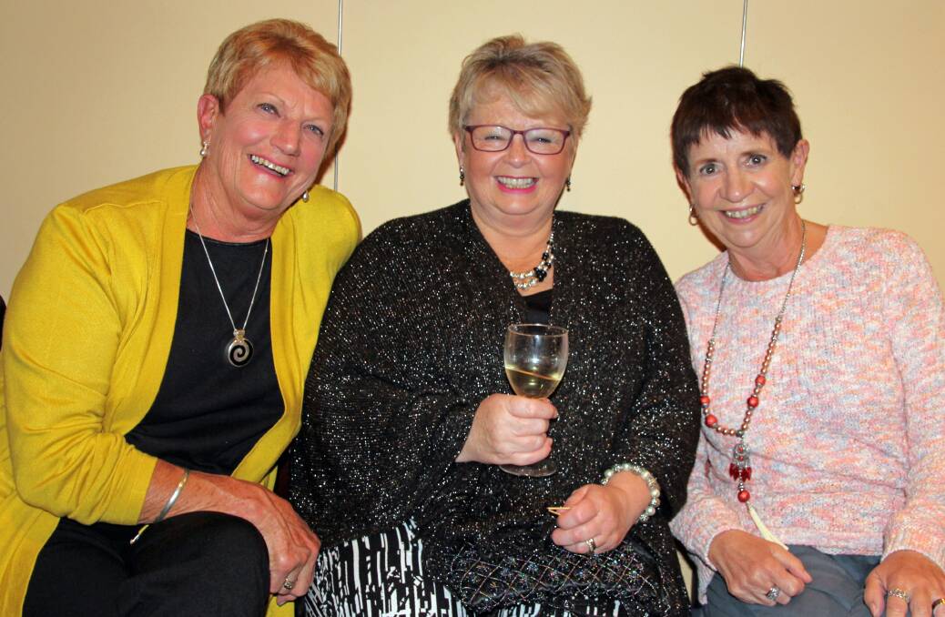 Gwen Power, Jill Maclean and Ann Reading enjoy catching up for a chat during the successful wine and savoury evening at the Stawell Entertainment Centre.
