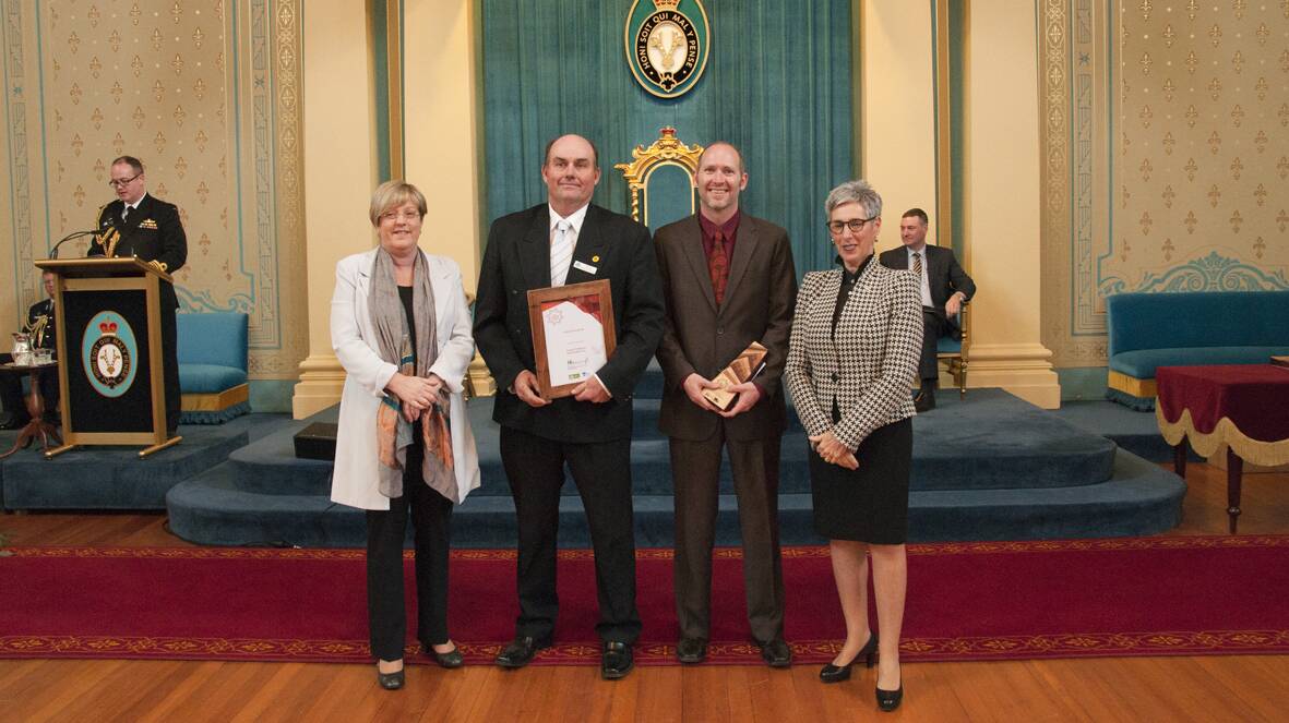 Minister for Environment, Climate Change and Water, Lisa Neville, Project Platypus Chairman Phil Hall, Project Platypus Manager, Leigh Blackmore and Her Excellency The Honourable Linda Dessau AM, Governor of Victoria at the awards ceremony at Government House.