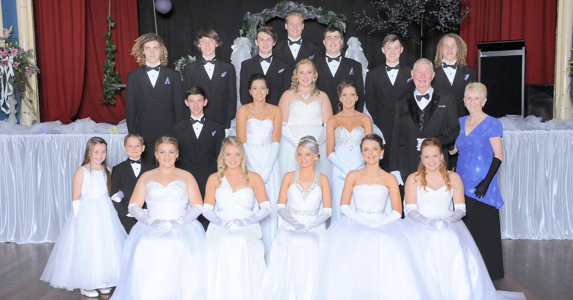 Instructors Neil and Sheila Thornton are pictured with the debutantes and partners who stepped out on the Saturday night at the Stawell Entertainment Centre.