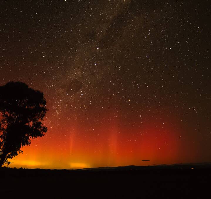 Red skies: The skies lit up across the Wimmera as residents were treated to Aurora Australis once again at the weekend. This photo of the Aurora was taken at 11.42pm. Pictures: Lyn Mackenzie.