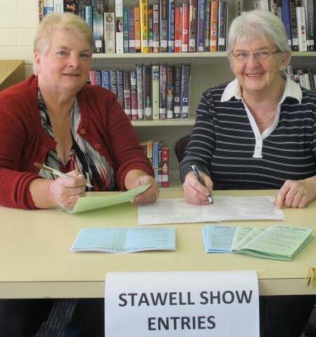 Show entries: Lyn Keller and Cath Holden taking entries at the library.