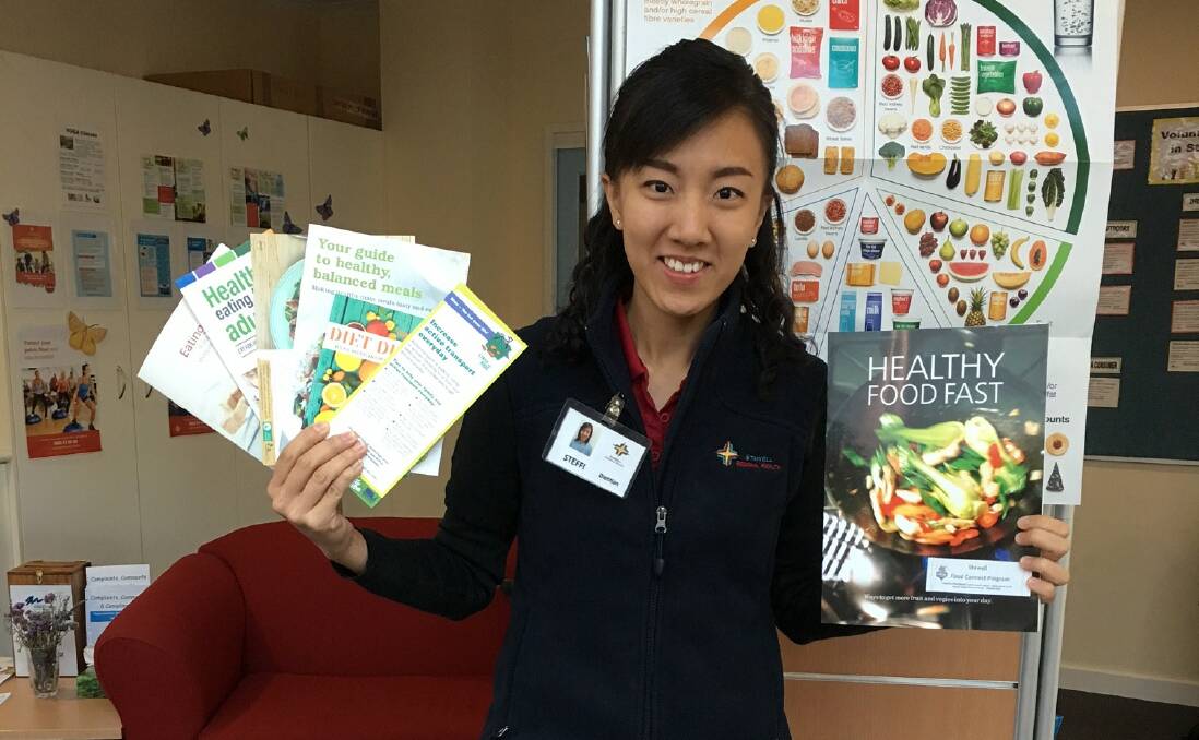 Healthy Weight: Dietitian at Stawell Regional Health, Steffi Bokang, is pictured promoting Healthy Weight Week with good food guides, cook books and nutrition advice that will be available from next Monday.