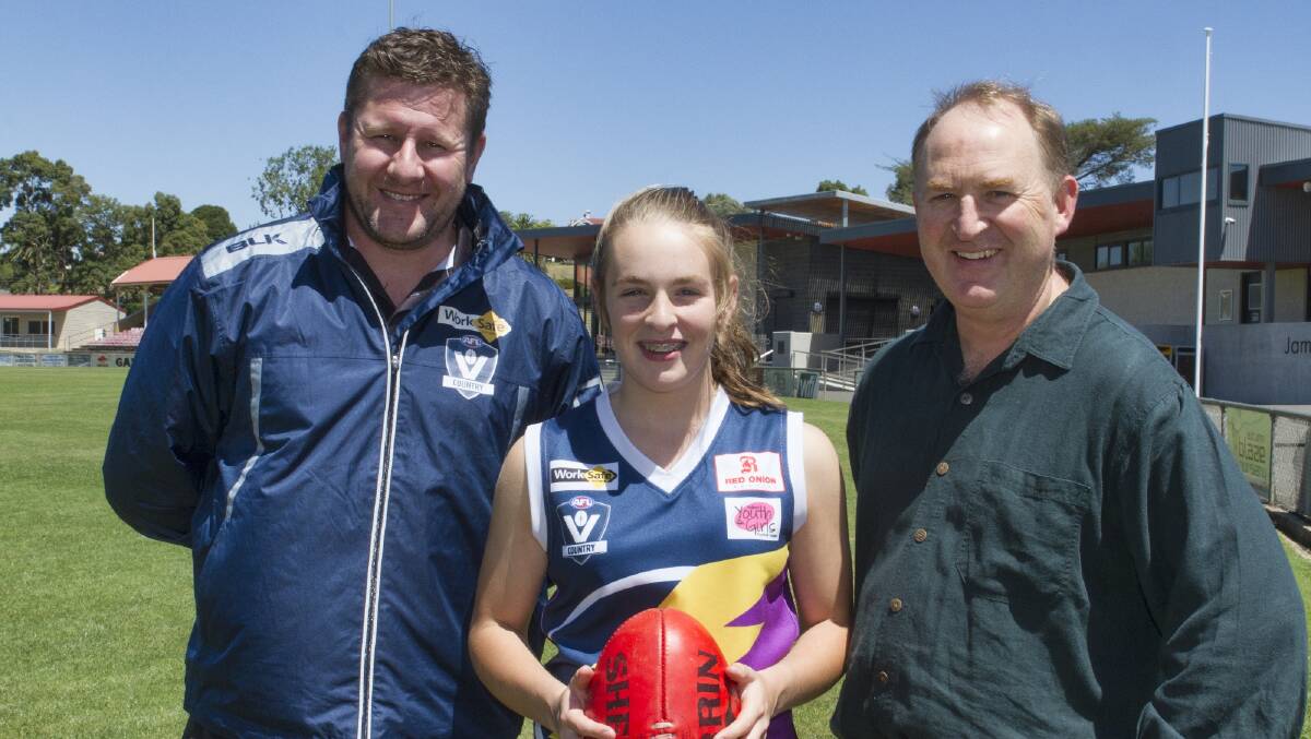 EXCITED: Jason Muldoon, Ararat Storm captain Ayesha Nicholson and Storm football manager David Nicholson were part of the expansion announcement. Picture: Peter Pickering