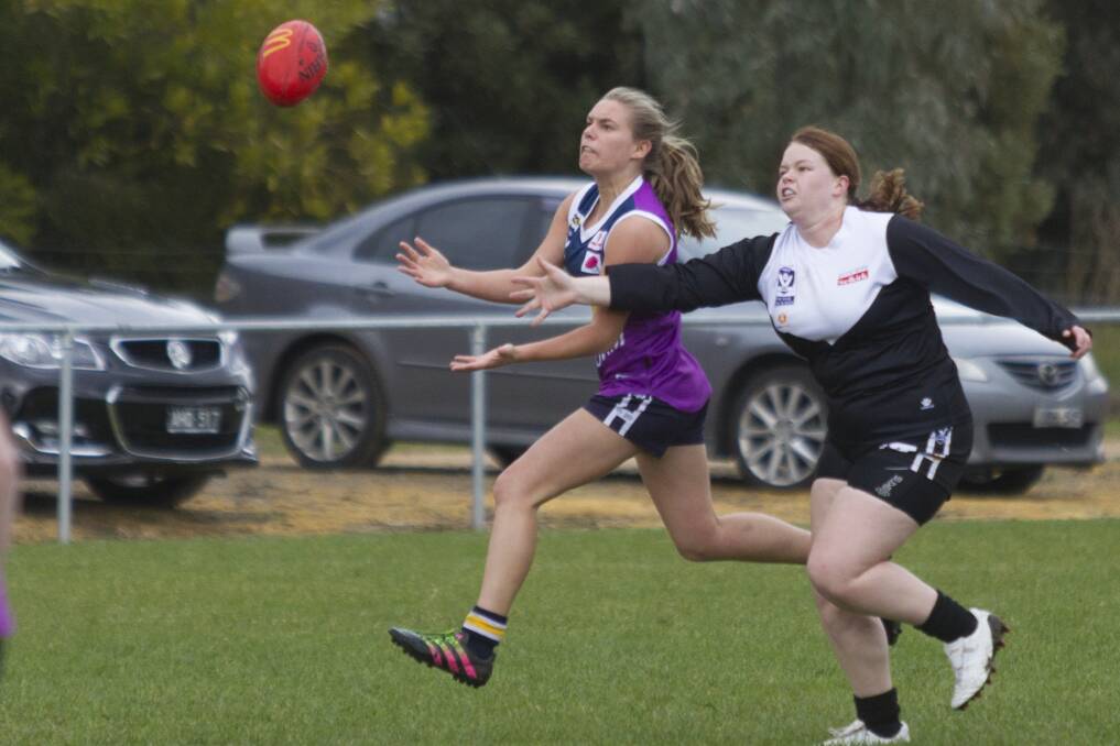 FOCUS: Ararat Storm's Ella Wood sets her sights on marking the ball. Wood has been influential for the Storm this season. Picture: Peter Pickering. 