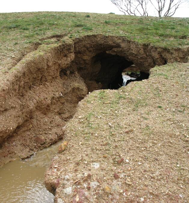 DAMAGED:  Catastrophic failure of a dam bank near Ararat due to tunnelling. People are encouraged to check their farm dam walls for cracks.