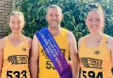 Paul Fenn, the 2024 SACCC Trounson Family 8km handicap winner, with second-placed Steph Carrol (left) and third-placed Steph Hughes. Picture supplied