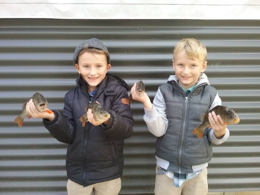 HAPPY: Ryder and Blake Davidson finished with two redfin each. Picture: Stawell Angling Club.