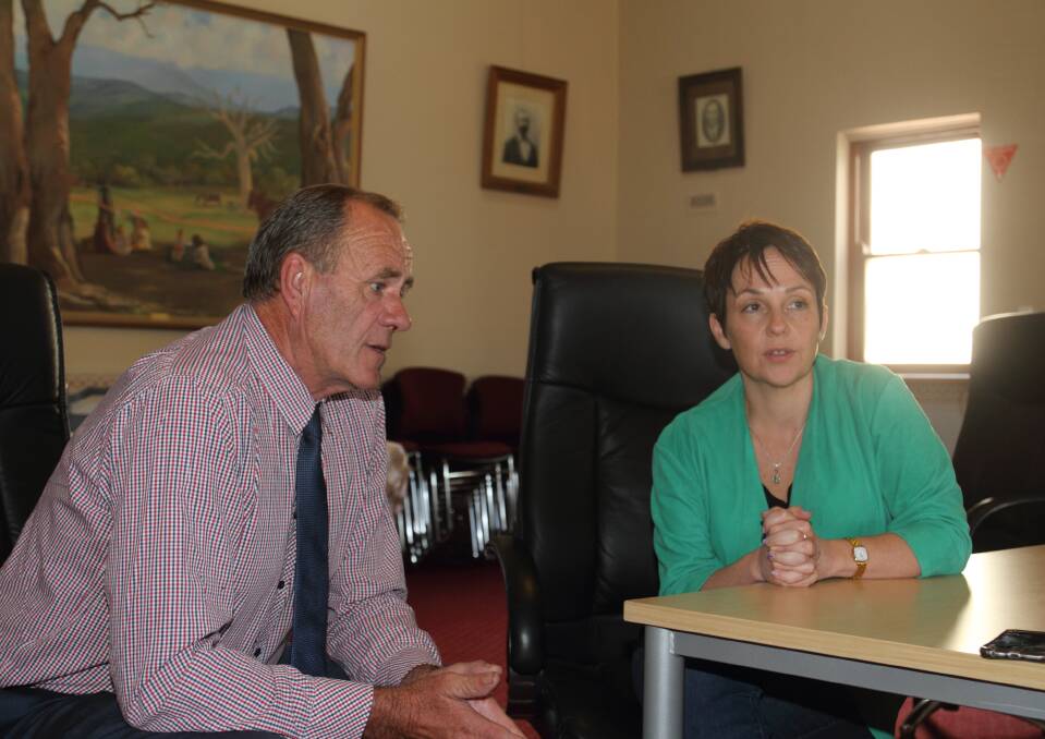 CONCERN: Northern Grampians Shire mayor Tony Driscoll discusses the future of Stawell Gold Mines employees with Western Victoria MP Jaala Pulford. Photo: Peter Pickering
