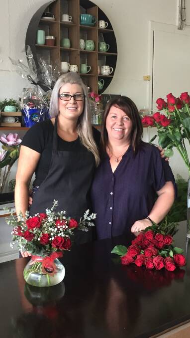 BUSINESS BLOOMING: Little Stems Florist owners Melanie Spence and Bernadette Johnson had many Valentine's Day sales. Picture: Anthony Piovesan 