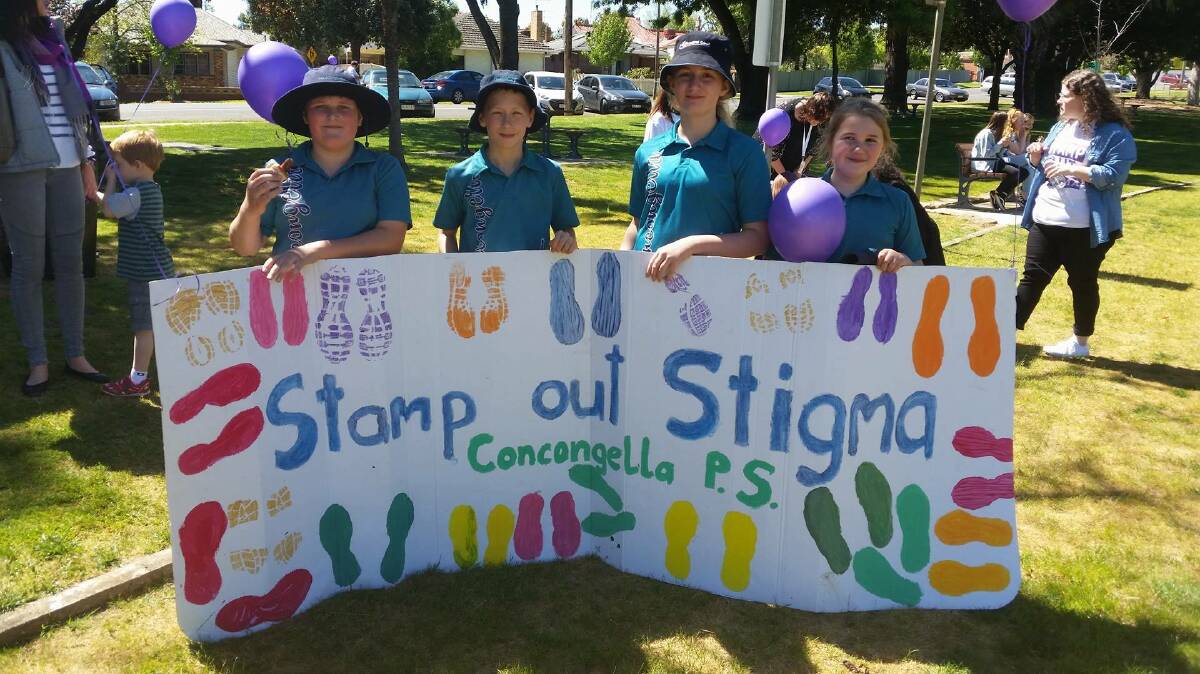 Concongella Primary School students Charlie Cox, Ryder Woltjen, Jasmin Geibson and Swayde Fox learn the importance of supporting mental health and stamping out the stigma. 