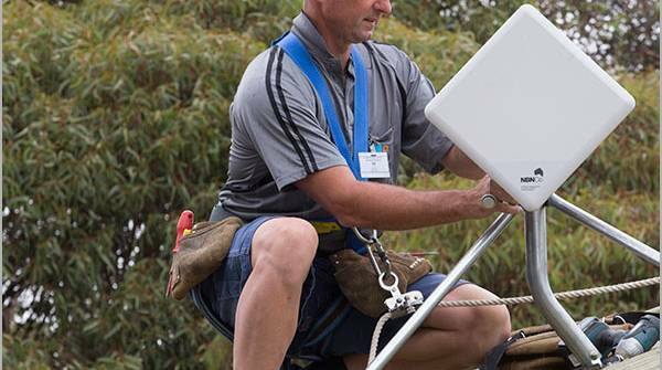 An NBN fixed wireless receiver is installed on a rooftop. Picture: NBN