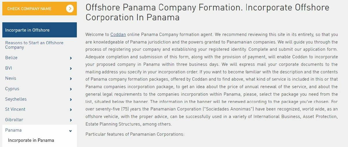 Dr Matthew Starr's previous business was incorporated through the Coddan CPM firm, which also offers to provide shelf companies in Panama for about $1200 each.