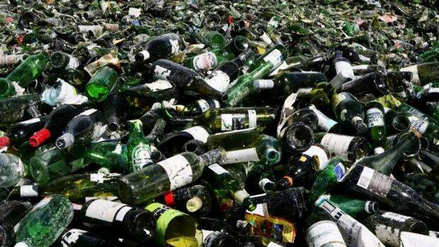 Wine bottles and other glass bottles set to be recycled at the Visy plant in Broadmeadows. Photo: Domino Postiglione

