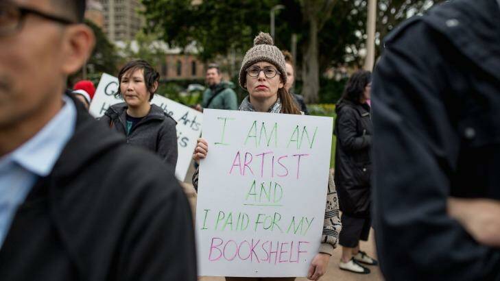 Budget cuts to arts funding set off protests such as this one in Hyde Park. Photo: Cole Bennetts