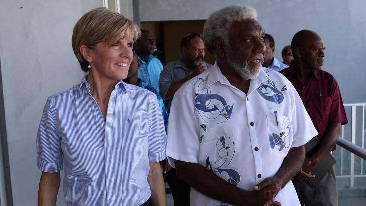 Foreign Affairs Minister Julie Bishop met Vanuatu Prime Minister Joe Natuman in Port Vila on Sunday. Photo: Andrew Meares