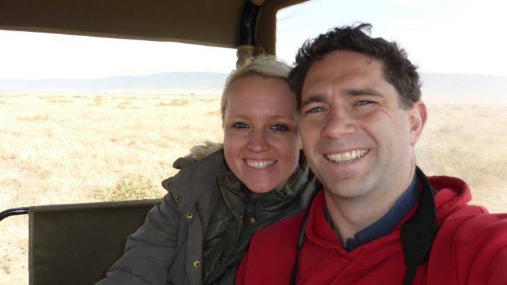 Danielle Friday and her husband Nick on safari. They're running in the half marathon to raise money for endangered rhinos. Photo: Supplied
