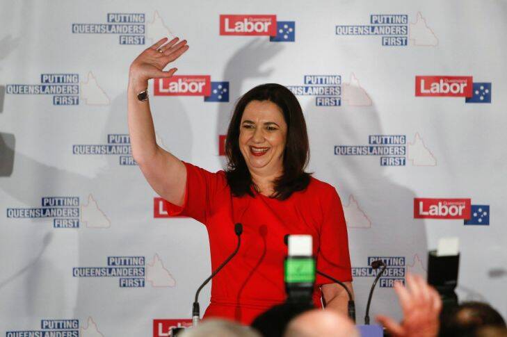 Queensland Premier Annastacia Palaszczuk thanks supporters at the Oxley Golf Club Saturday night after the 2017 Queensland State Election,  Brisbane, Queensland, Saturday November 25, 2017. (AAP Image/Glenn Hunt) NO ARCHIVING