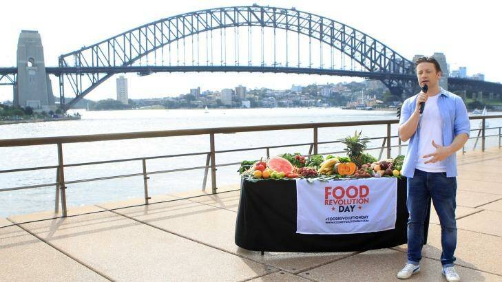 Jamie Oliver is visiting Sydney to promote healthy eating for children. Photo: James Alcock