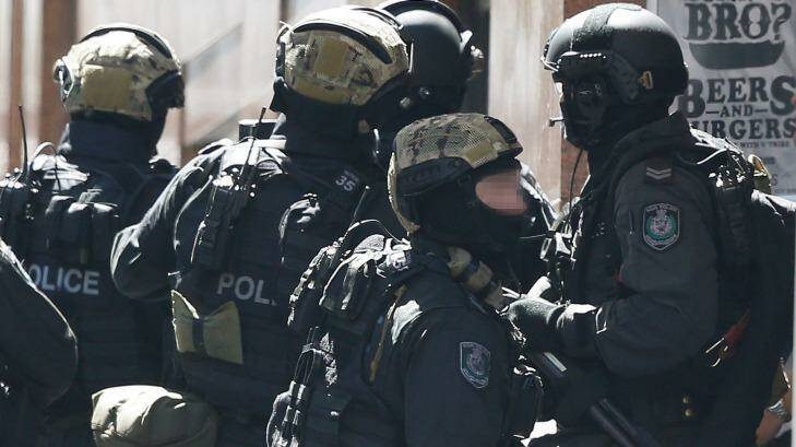 NSW Tactical Operations police attend the Martin Place siege. Photo: Daniel Munoz