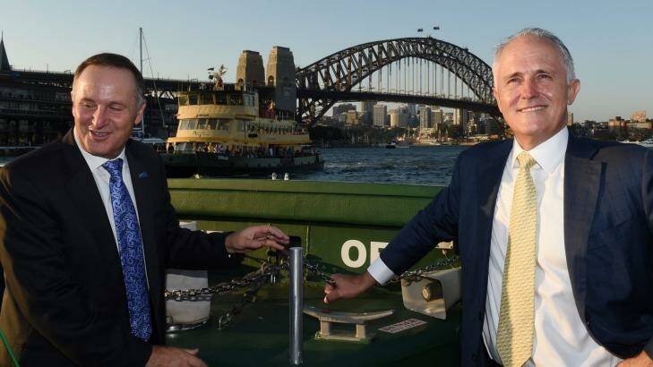Trans-Tasman Prime Ministers Malcolm Turnbull and John Key may be in the same boat, but their respective citizens aren't. Photo: Dean Lewins