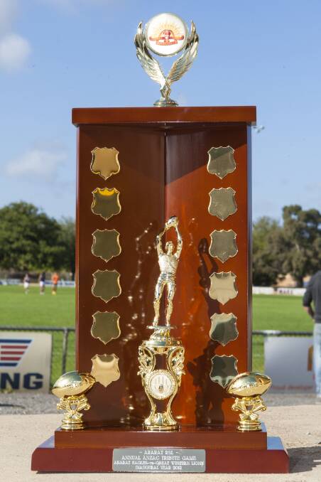 The Ararat RSL Anzac Trophy, which will be up for grabs in the traditional match between the Ararat Eagles and Great Western on Sunday.