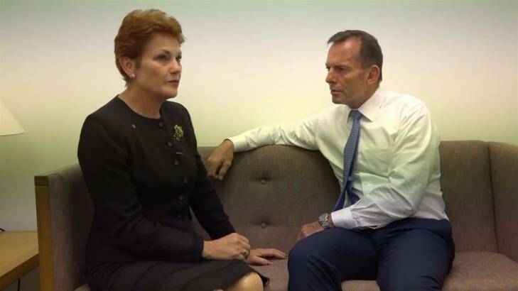 Pauline Hanson posted her bizarre chat with Tony Abbott to her Facebook page. Photo: Facebook