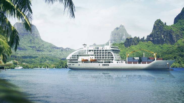 The Aranui 5 freighter-cum-cruise ship in Cooks Bay, Moorea.  Photo: Kent Steffens