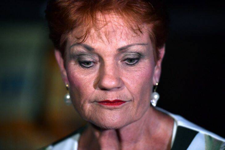 One Nation leader Senator Pauline Hanson speak to the media as she leaves the campaign party house in Buderim on the Sunshine Coast, Saturday, November 25, 2017. (AAP Image/Mick Tsikas) NO ARCHIVING