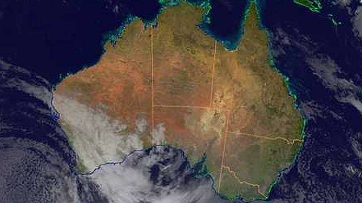 The satellite image shows the low pressure systems over the south-west corner of WA.