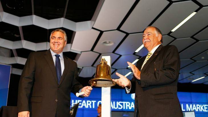 Treasurer Joe Hockey and ASX chairman Rick Holliday-Smith at the opening of its new customer support centre  in Gore Hill, Sydney. Photo: Daniel Munoz